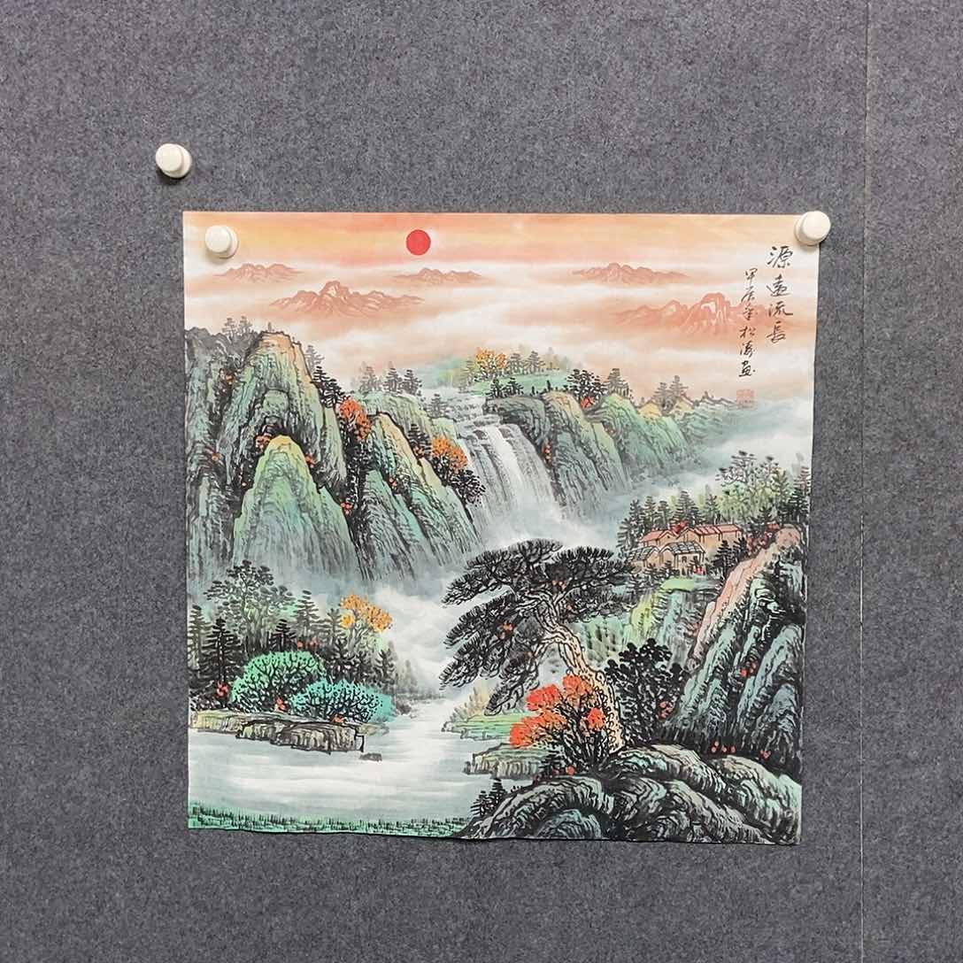 国画四尺斗方山水一副