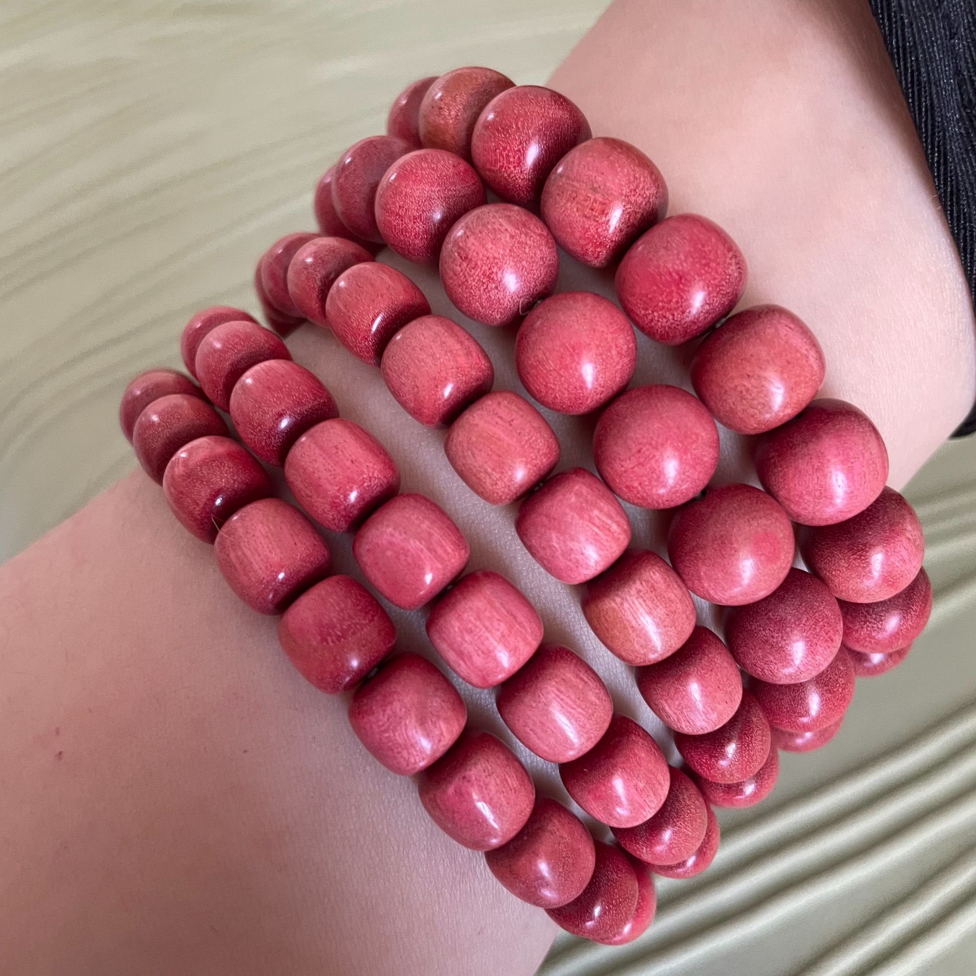 合成金属木质手链 粉象手串