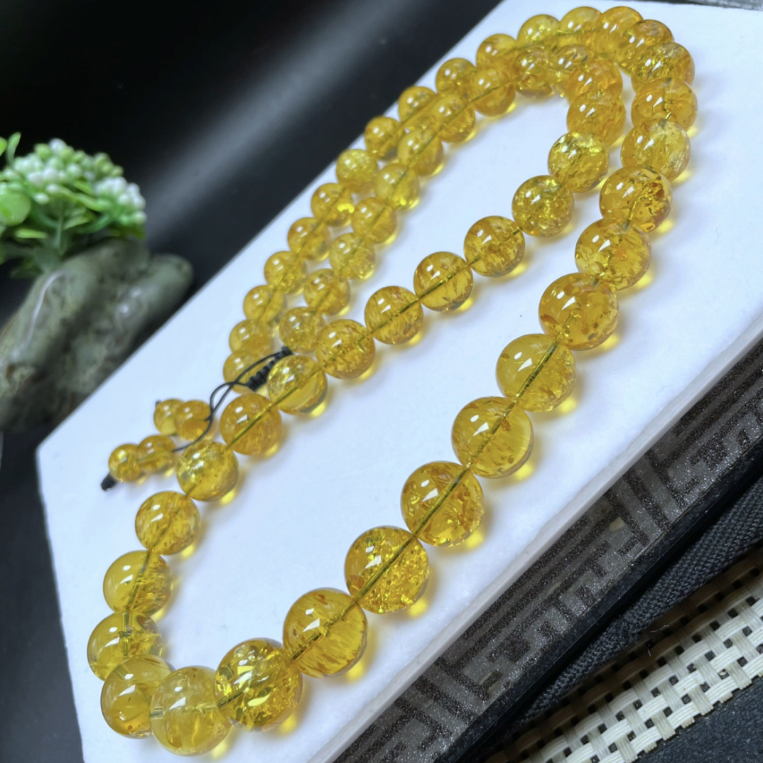 【李氏珠宝】稀有花珀项链10.8-13.5mm56.3克周长60cm缅甸琥珀