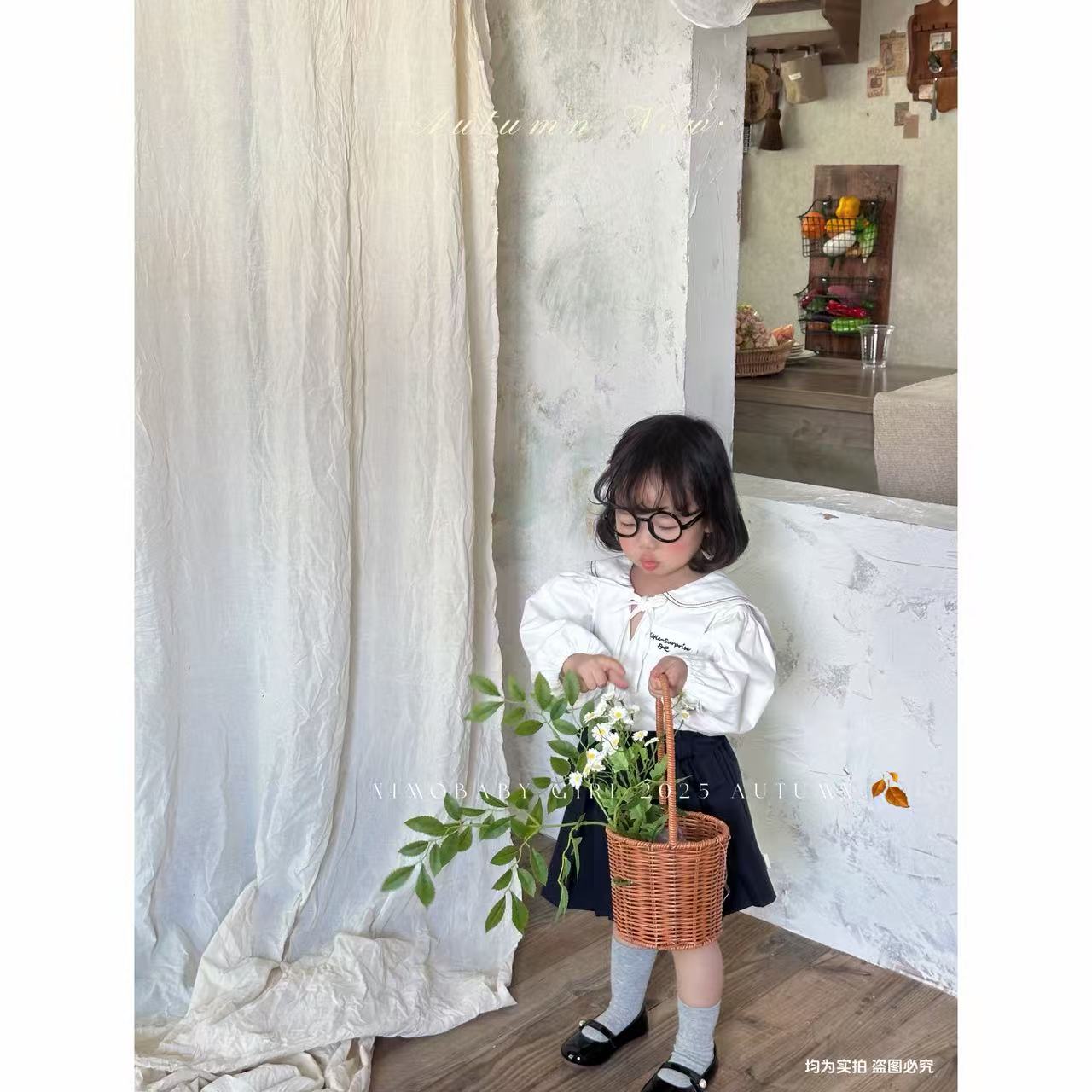 NIMO【山茶花】韩版秋季新款琥珀系宝宝时尚洋气百搭亲肤透气衬衫