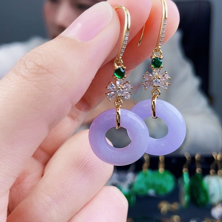 翡翠耳饰银S925镶嵌饰品