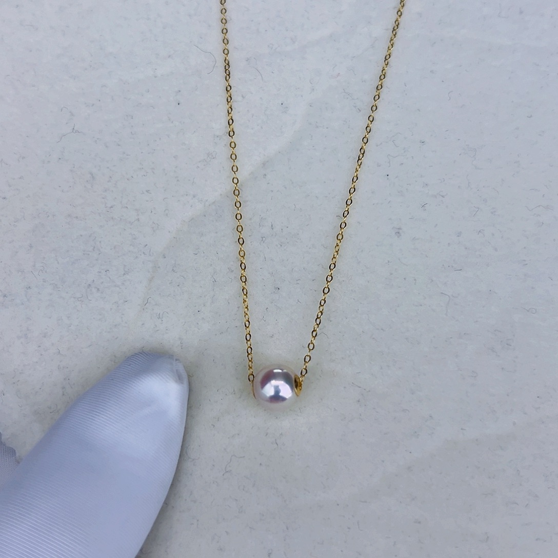 海水珍珠海水akoya路路通吊坠7-8mm18K金镶嵌