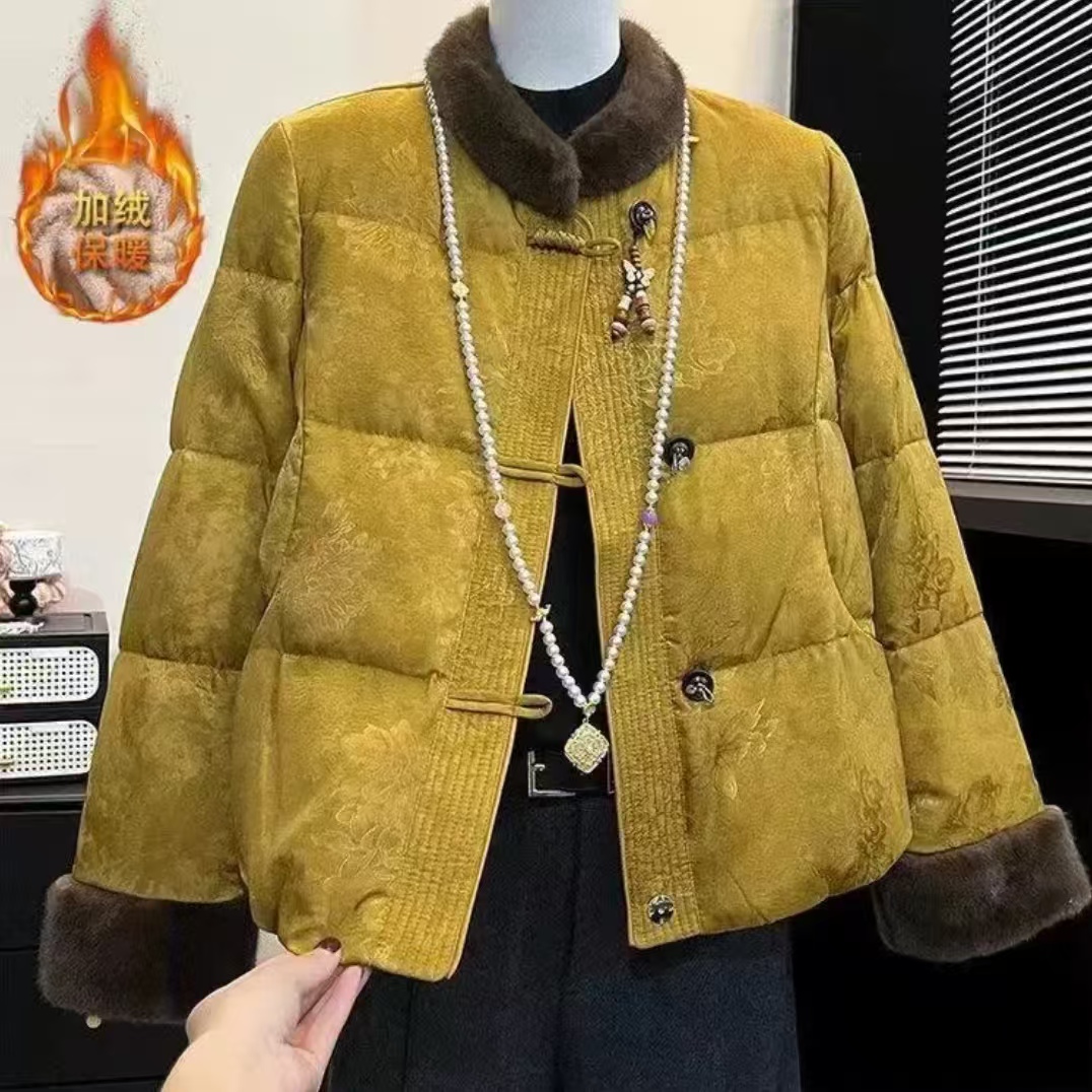 中老年妈妈新中式毛领棉衣加厚冬季国风保暖外套