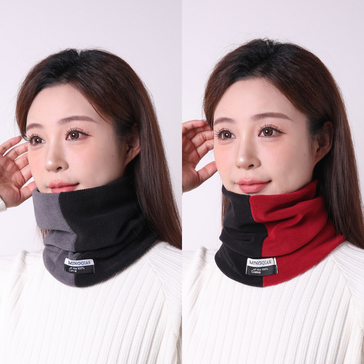 秋冬时尚加绒双拼防风围巾男女加厚户外骑行防寒保暖百搭围脖围巾