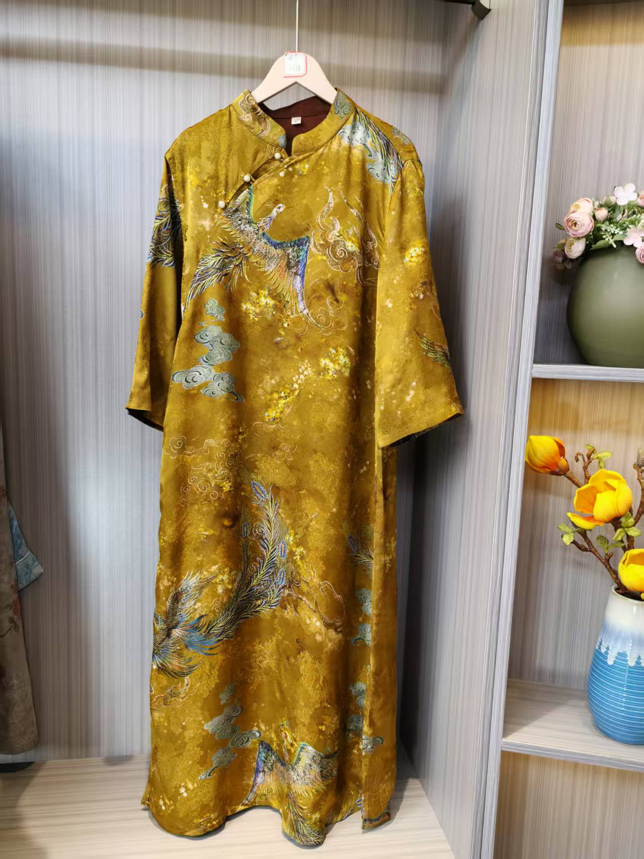 凤凰YJ1222新中式妈妈装国风立领优雅气质复古遮肉连衣裙