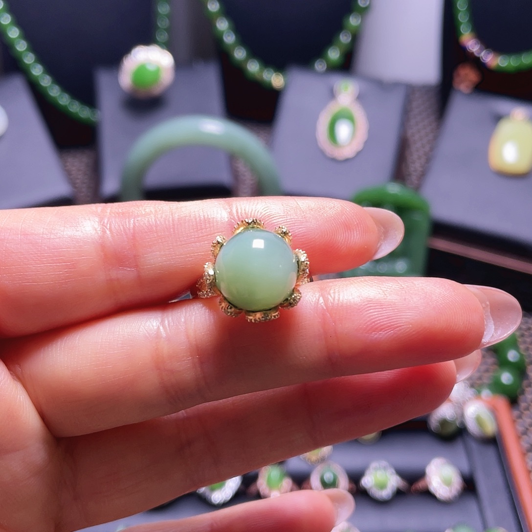 和田玉银S925镶嵌戒指