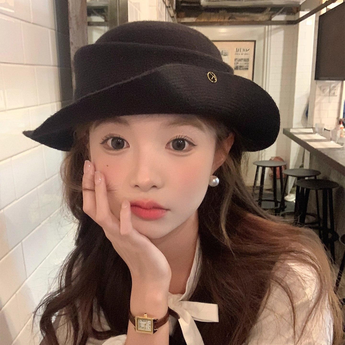 法式赫本千金风帽子女复古针织款卷边礼帽女秋冬款盆帽