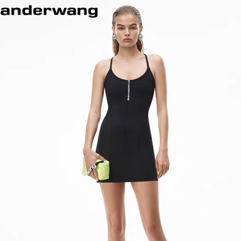 99新 GUCCI/古驰 HZ全新带吊亚历山大王黑色弹力针织连衣裙h676