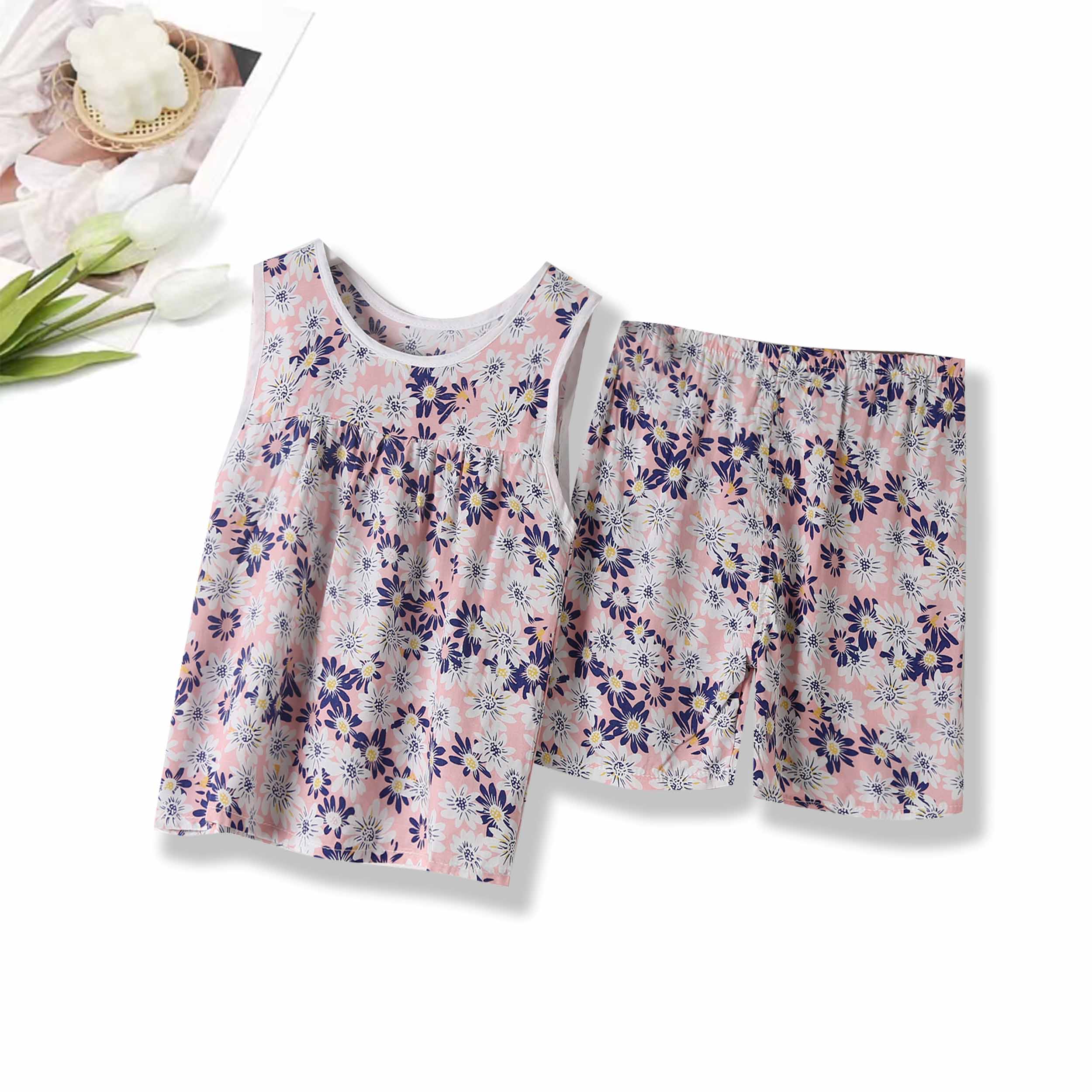 【民族风！亲肤透气！】J4767儿童夏季无袖上衣短裤简约套装(拍1发2）