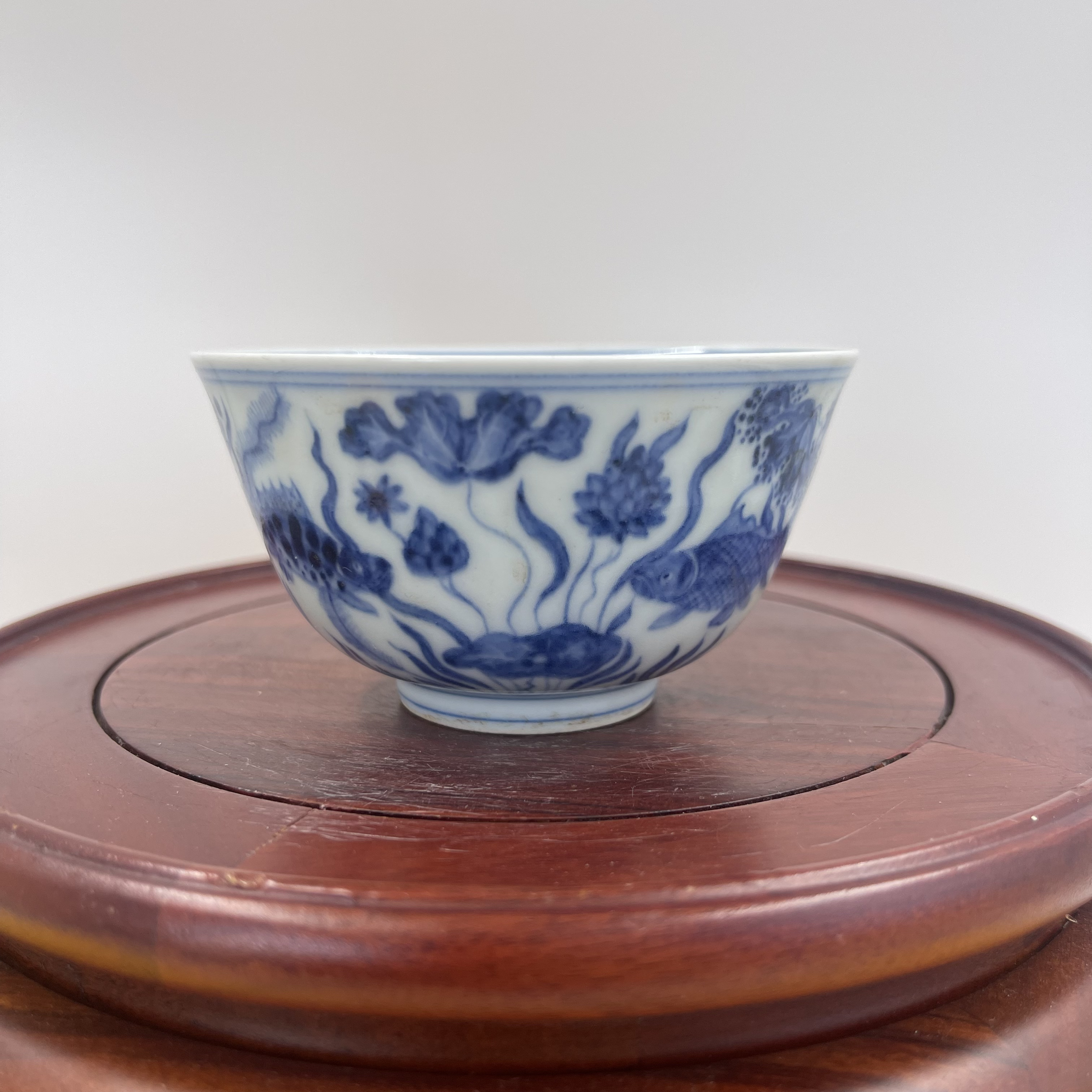 青花 鱼藻纹 茶园   高4.8公分 口径8.5公分 全品  
