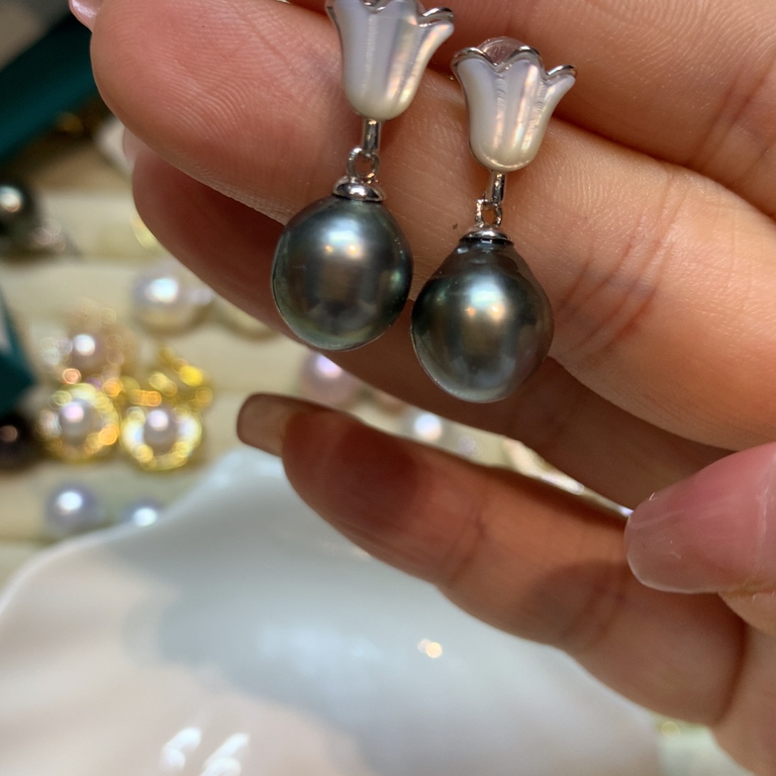 海水珍珠耳饰银S925镶嵌