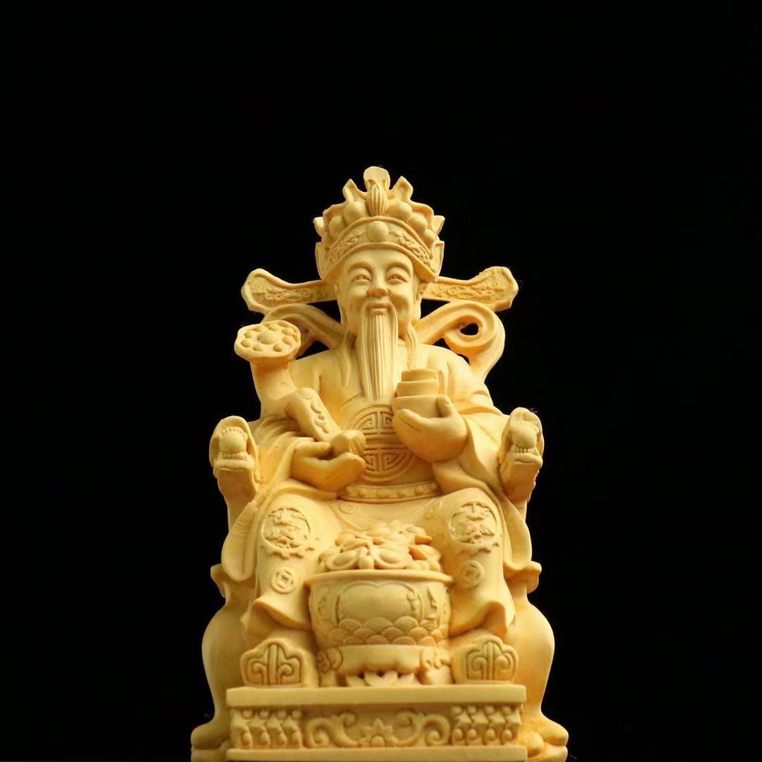 木雕财神爷聚宝盆文财神坐椅财帛星君小神像招财车摆件高度13公分