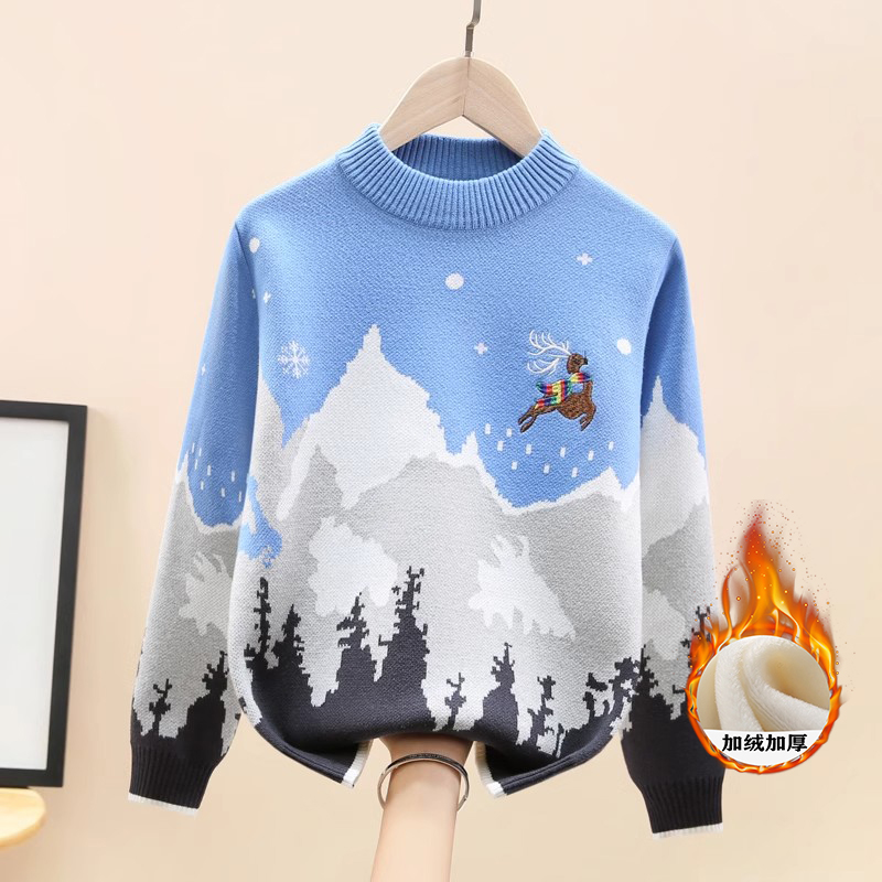 男童毛衣2025新款洋气冬季加绒加厚儿童保暖衣中大童打底衫