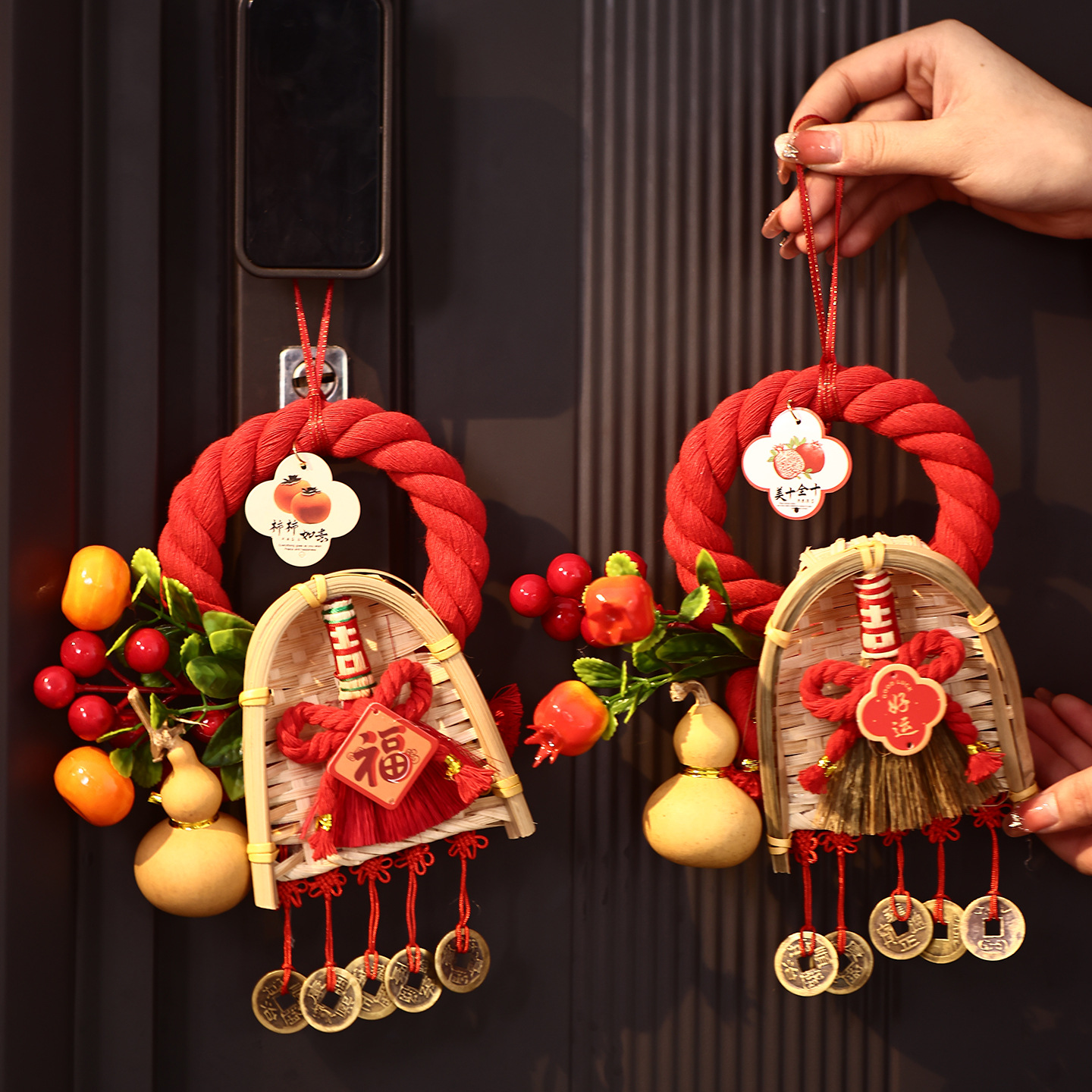 马年新品扫把挂件2026新年春节装饰入户门把手挂饰新年氛围布置