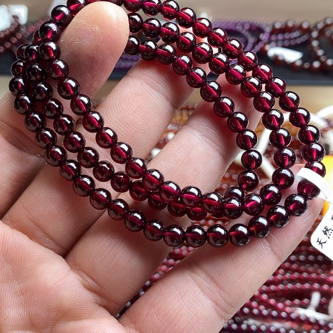 手链石榴石未镶嵌5.5mm酒红色
