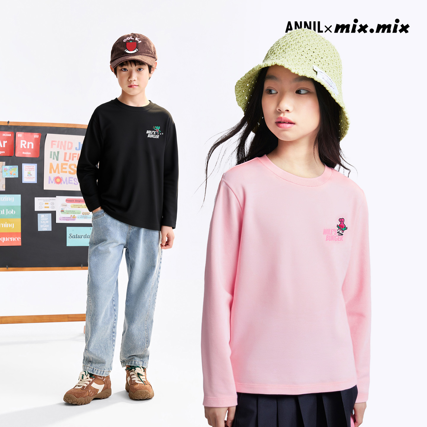 【ANNIL×mix·mix】联名首发上新 圆领时尚印花男女童装T恤EM531706