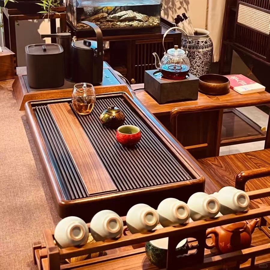 『定制链接』电木茶盘大漆工艺浮雕海浪纹框架一体式出水口位置定制
