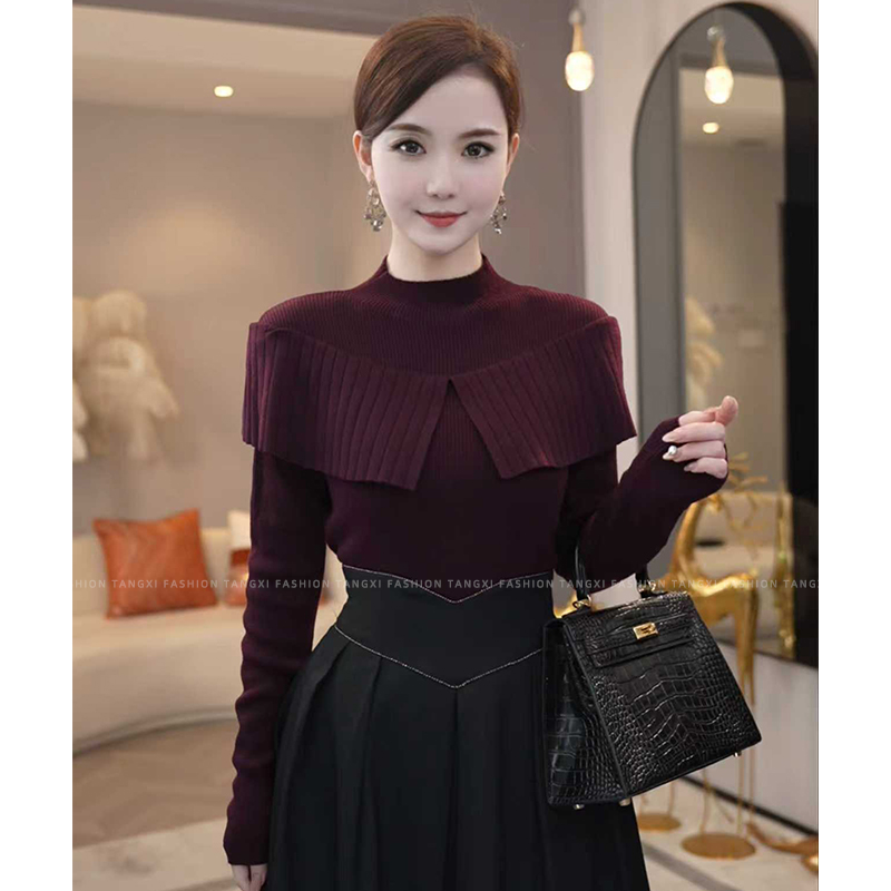 2026秋冬新款【8278】含绵羊毛轻奢洋气半高领老钱风女装针织衫毛衣