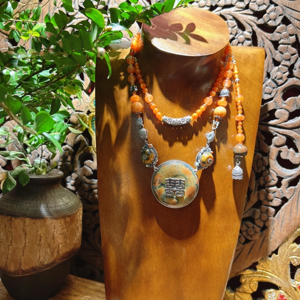 锦钰原创设计老玛瑙s925包边玛瑙项链