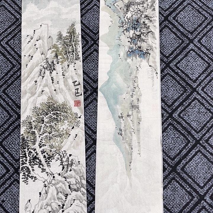 艺***角国画长条山水作品m