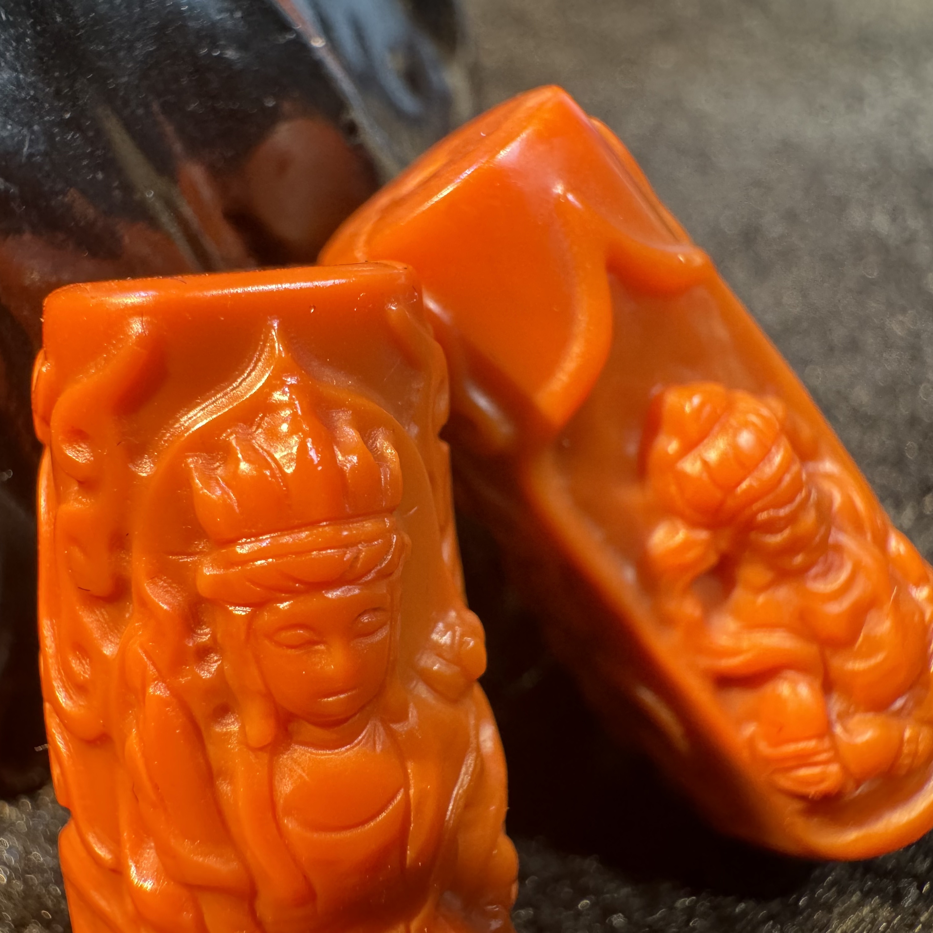 四九城收藏南红柿子黄双面雕黄财观音天地孔单珠万能配饰男女同款