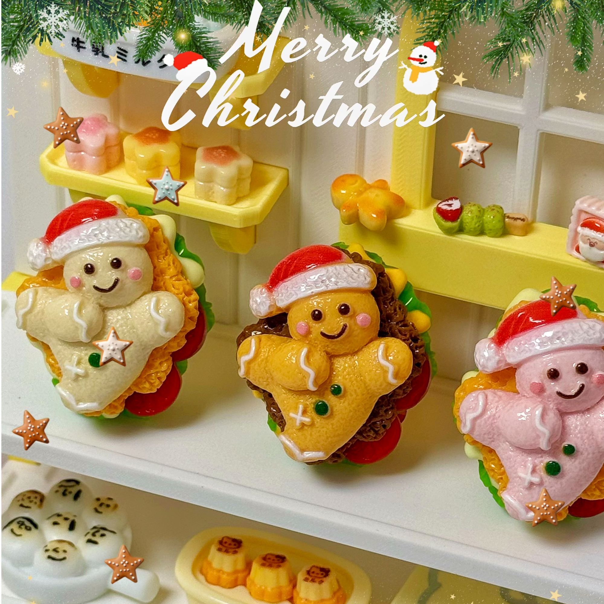 【橘子汽水定制-圣诞姜饼人汉堡】diy树脂配件微缩仿真卡通食玩