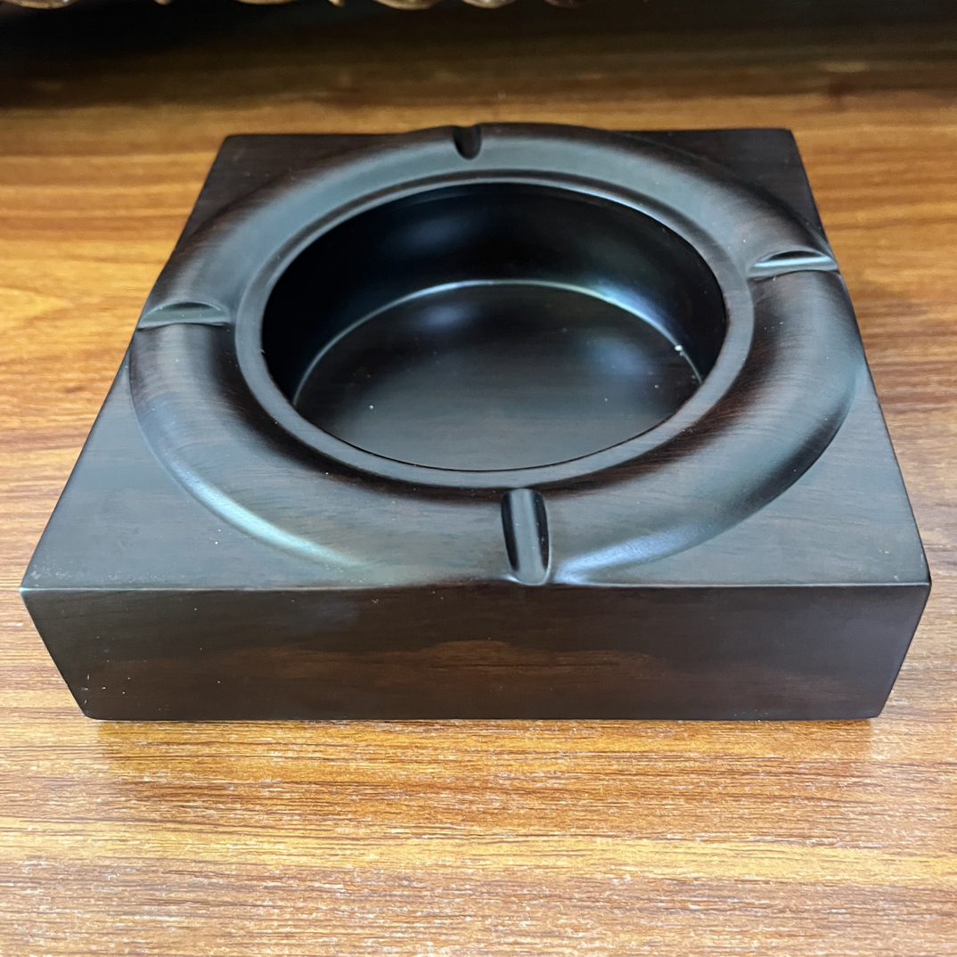简约方形黑檀纯料烟灰缸中式个性创意家用客厅烟具