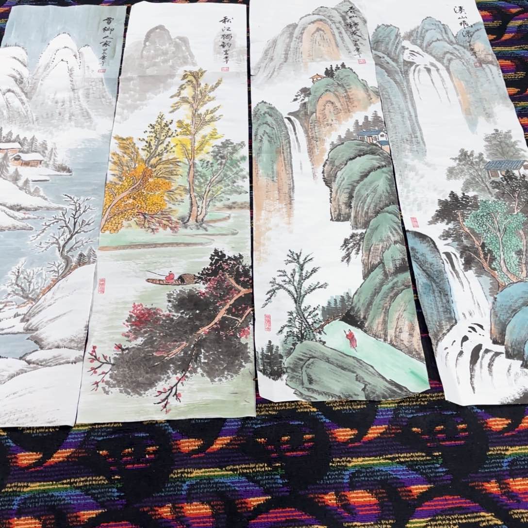 国画S****g朱庆平4条屏山水马