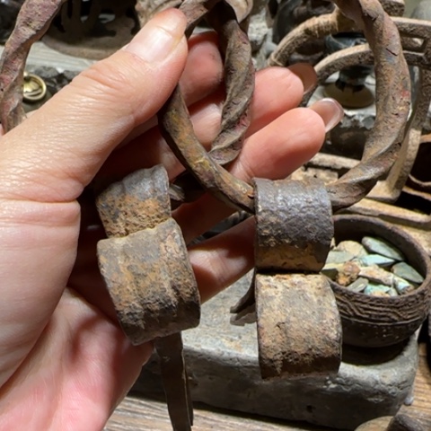 金属一对老门环 手工锻打