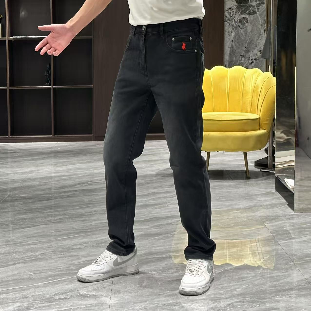 高端秋冬定制男士立体骑马刺绣工艺弹力修身牛仔裤2628