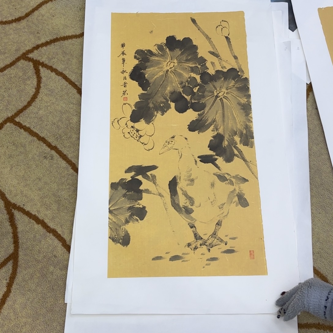 国画魏晋红花鸟作品艺