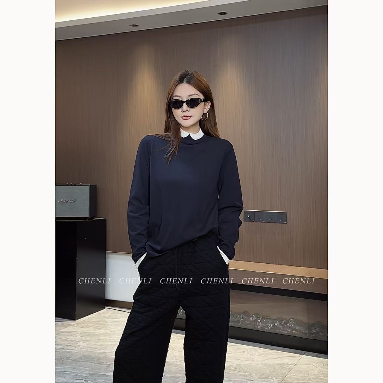 2025秋冬撞色针织衫女新款简约百搭显瘦高级感针织上衣