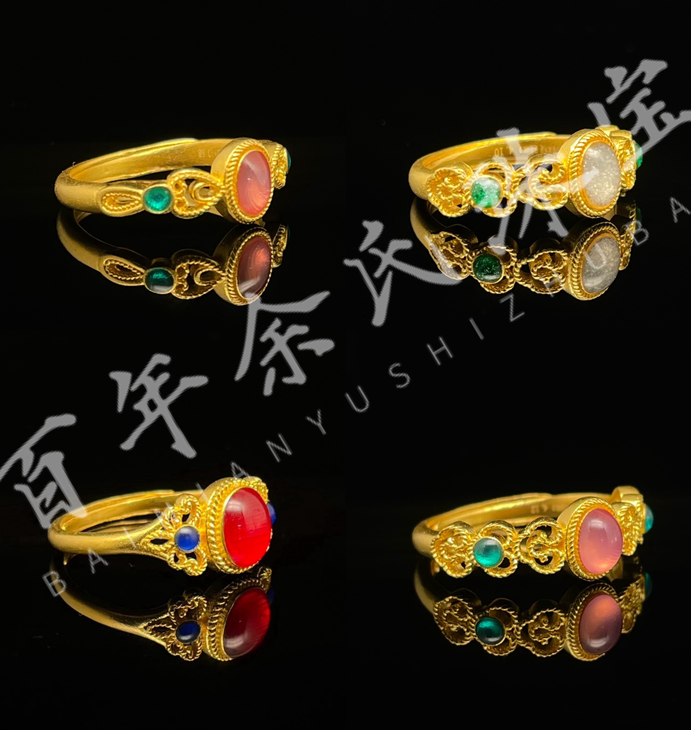 【宫廷戒】足金999黄金珐琅戒指活口