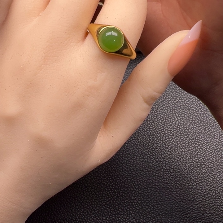 和田玉银S925镶嵌戒指多样性发其一碧玉戒指