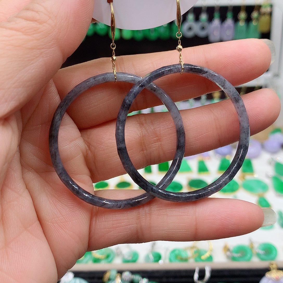 翡翠耳饰18K金镶嵌的