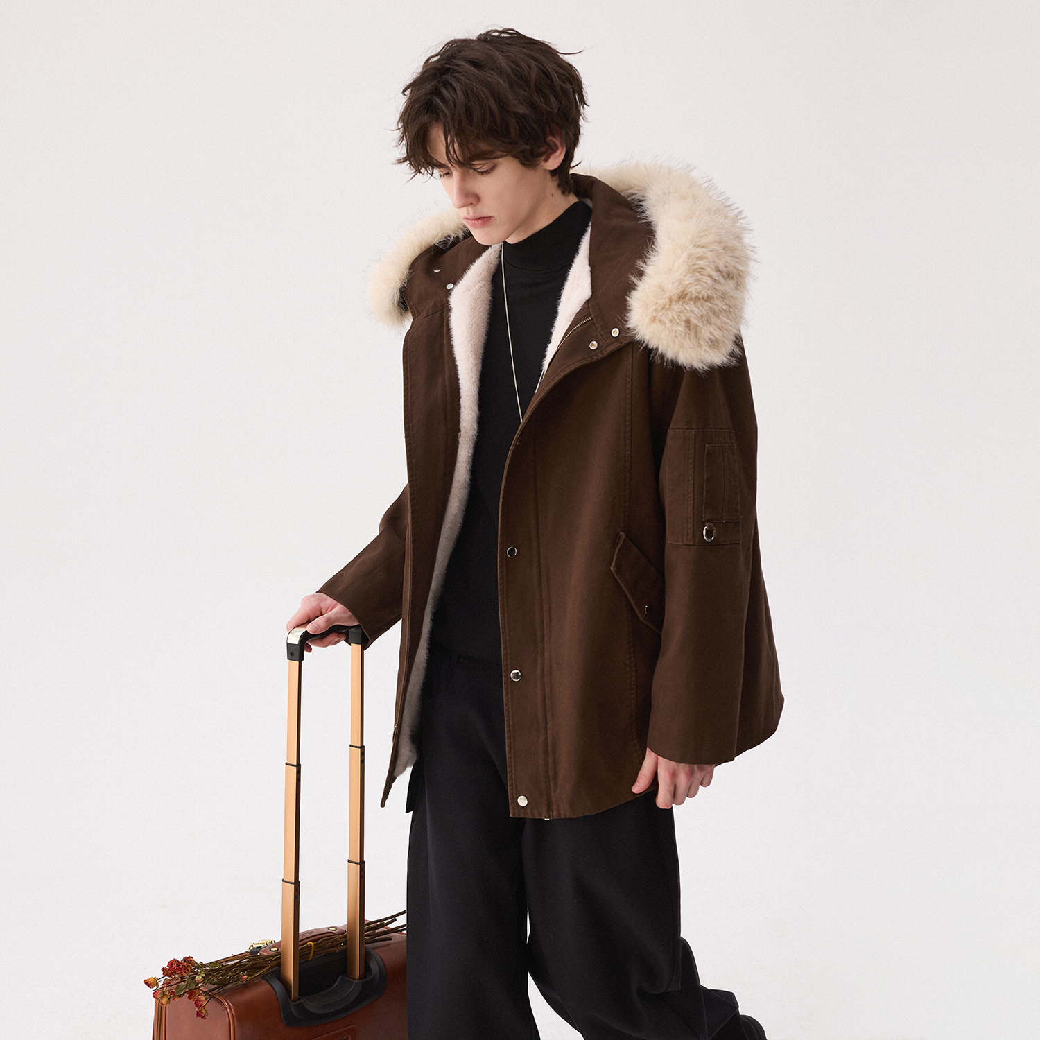 CHICERRO西西里男装水棉毛领貂绒内连帽外套加厚秋冬时尚保暖韩版