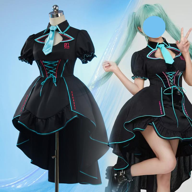 初音未来cos月光下騎士団cosplay服灰黑  哥特公式服JK裙MIKU未来