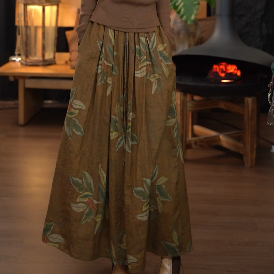 顾玖儿棉麻碎花A字高腰半身裙#V288