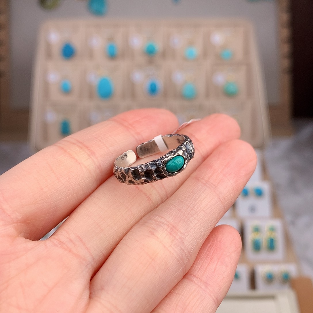 绿松石戒指银S925镶嵌