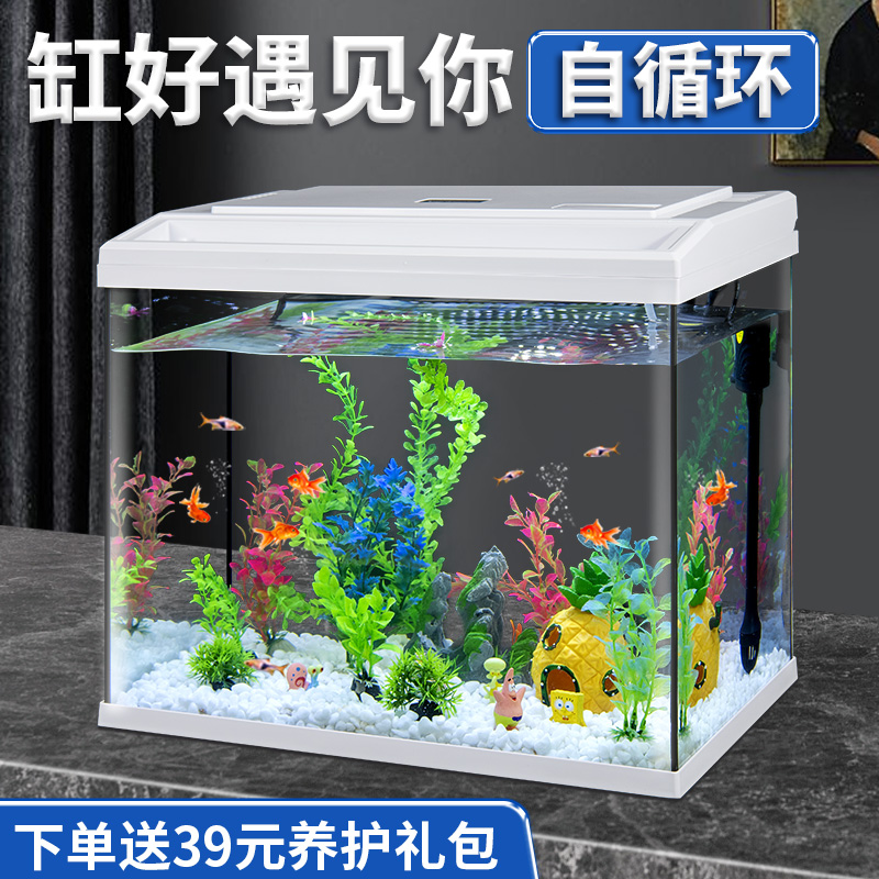 【直角240】家庭免换水自循环高清玻璃直角小型桌面客厅金鱼缸