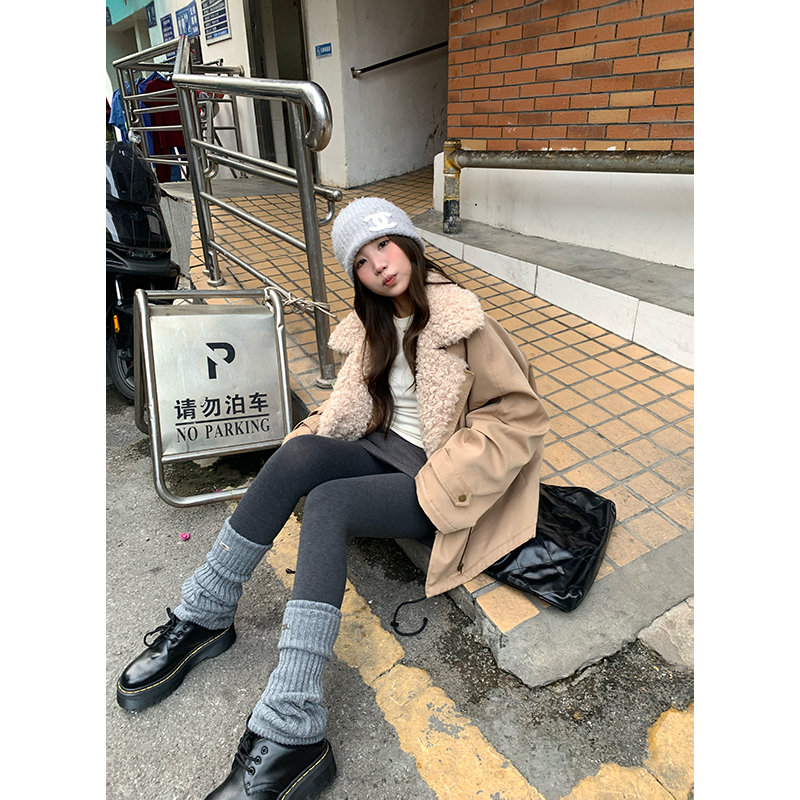 YOKLASS少女家【清清】卡其色复古休闲百搭工装棉服外套 Y39324S54