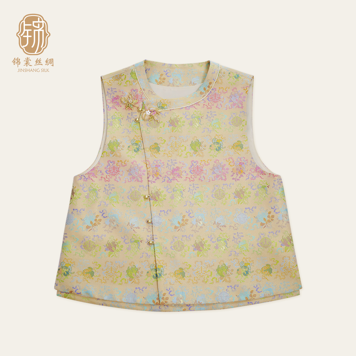 锦裳丝绸【古钱三多】上久楷宋锦中国风国风马甲秋冬正品桑蚕丝女装