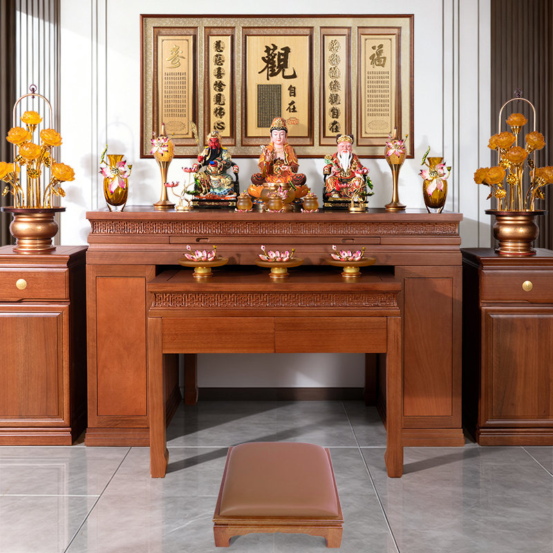 信义达实木新中式万字纹供桌香案新中式香火桌农村中堂财神爷贡桌