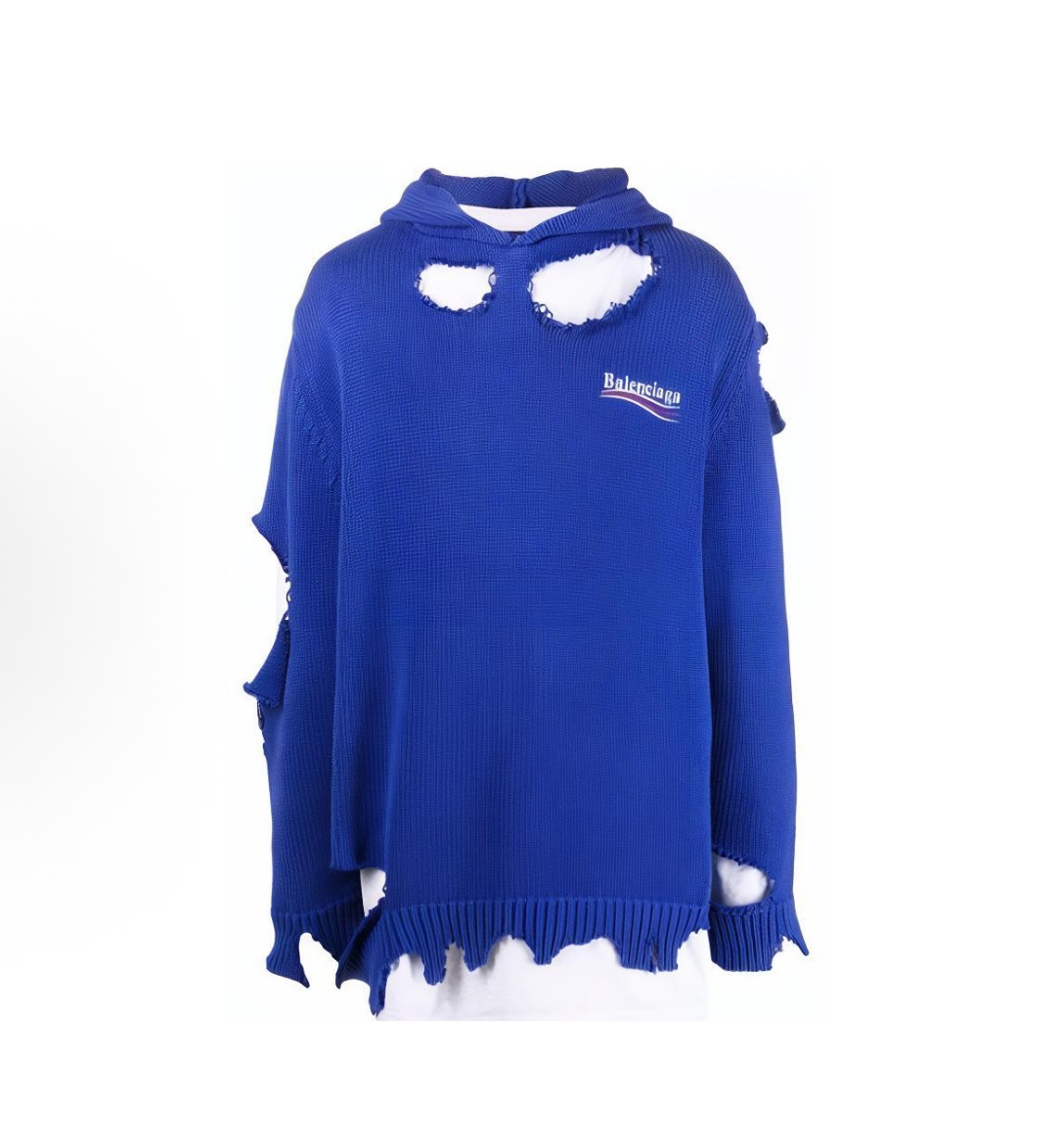 未使用 Balenciaga/巴黎世家 M码/假两件破坏可乐卫衣长袖帽衫