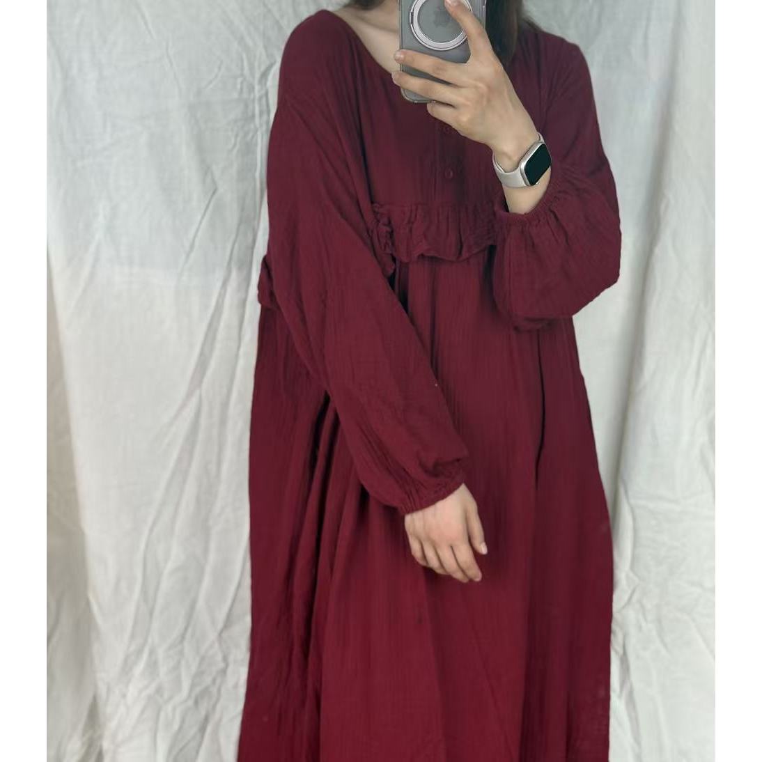 【超级红】全棉皱皱纱睡裙-暖光