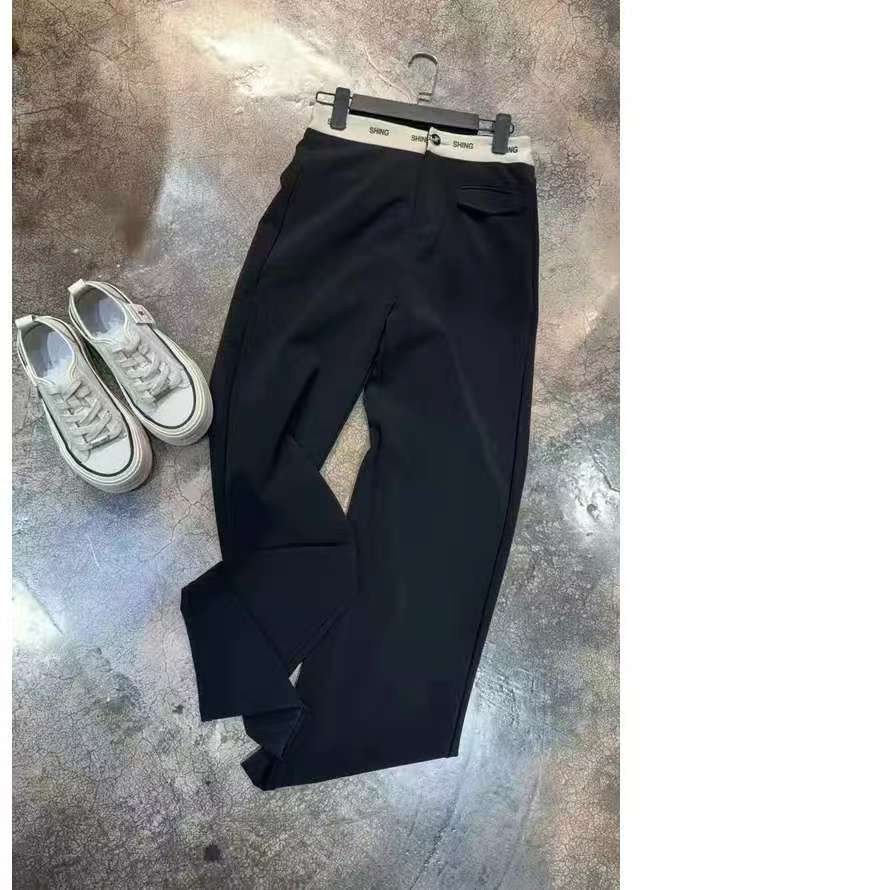 5001-1百搭洋气字母腰头直筒修身减龄拖地显瘦休闲裤