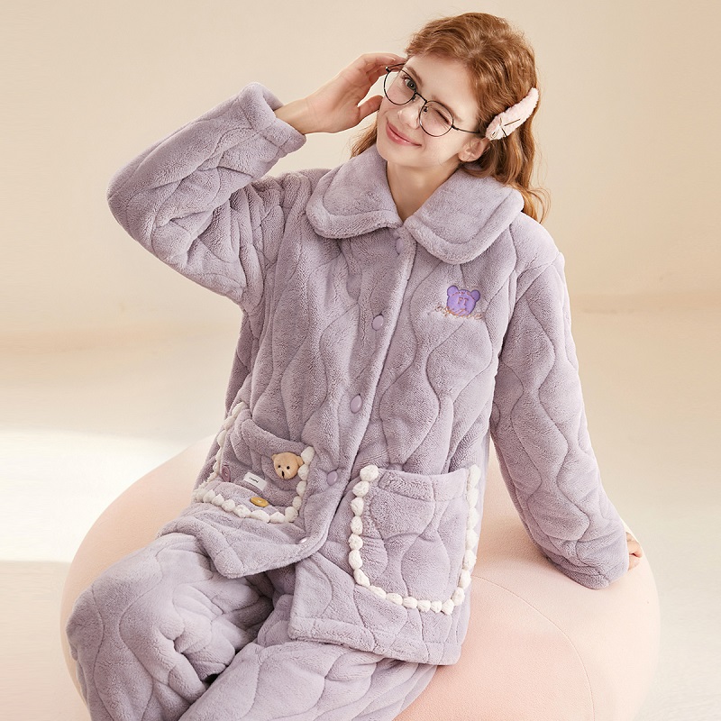 芬腾冬季夹棉保暖女士睡衣套装先小熊卡通甜美家居服FJ25950360