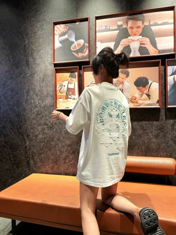 2517克罗家春夏新款刺绣本布LOGO时尚百搭潮流320克短袖T恤