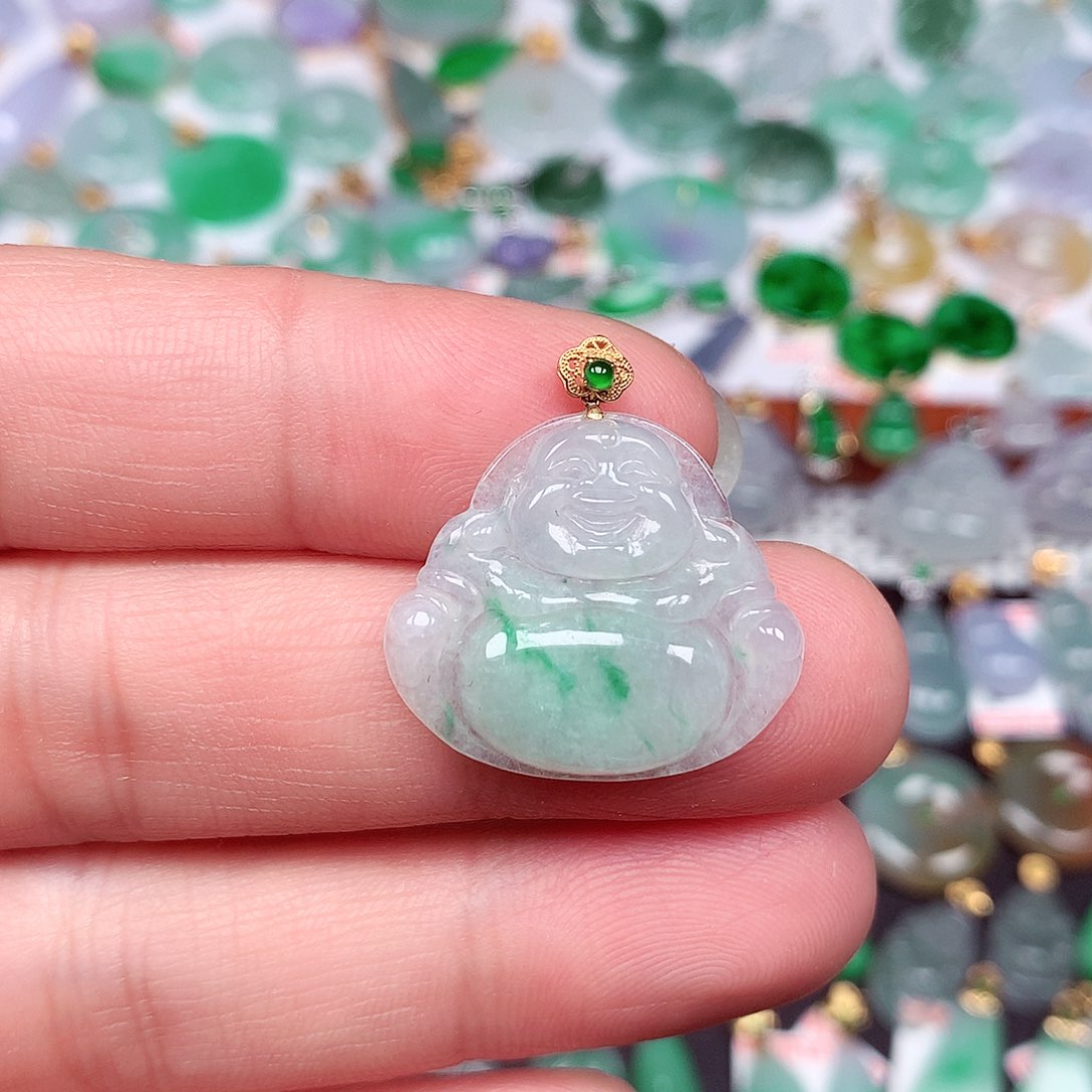 翡翠颈饰18K金镶嵌天然翡翠A货