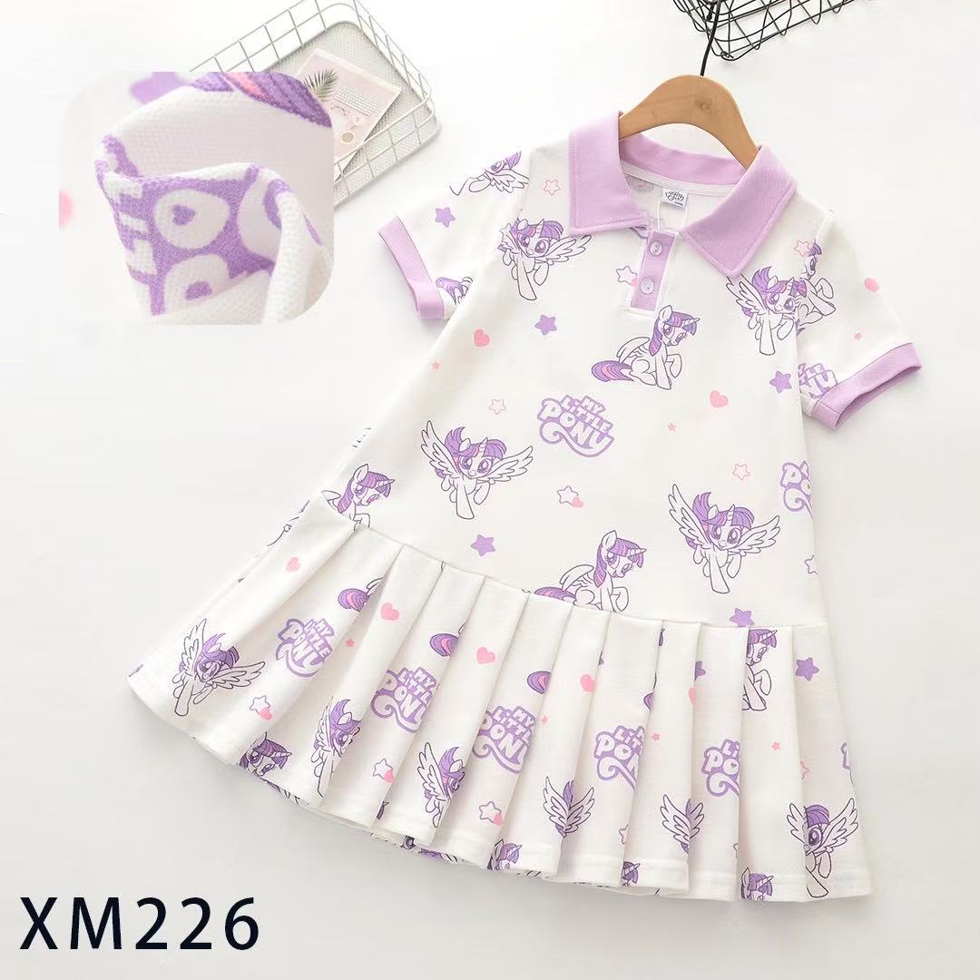 女童洋气撞色翻领小马爱心印花连衣裙226